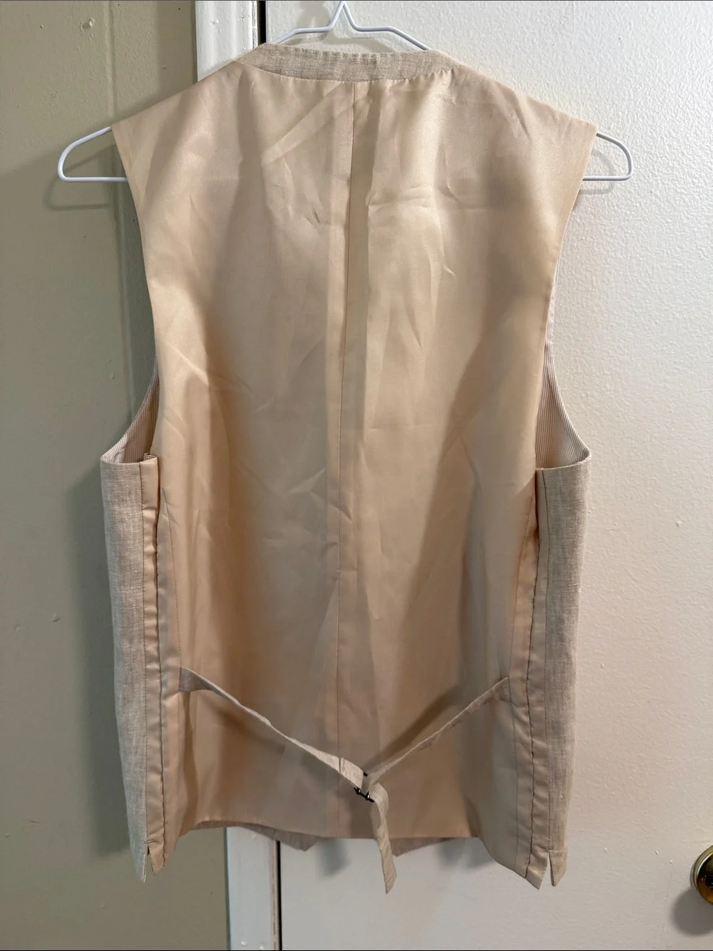 Men’s Linen Suit Vest Slim Fit Jos. A. Bank 1905 Tan Beige Formal Wedding Size S